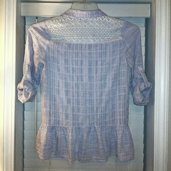 Paper Crane Button Up Dress Shirt Ruffle Hem - Picture 5 of 5